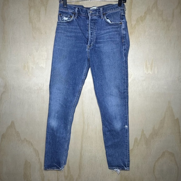 AGOLDE Nico High-Rise Skinny Jeans Blue Bottom Distressed Denim Jeans Size 27 - Picture 1 of 8
